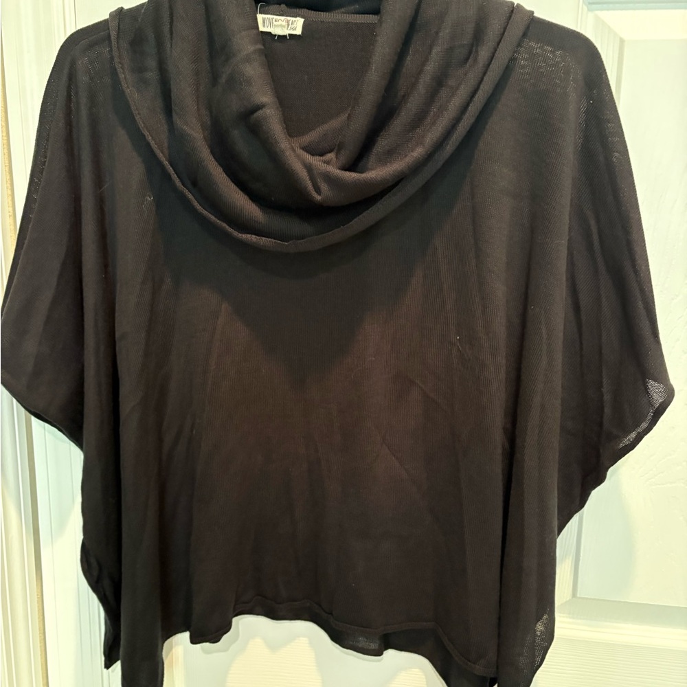 Woven Heart Black Cowl Neck Poncho Sweater